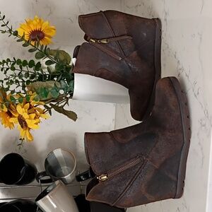 UGG Dark Brown Suede Wedge Boots